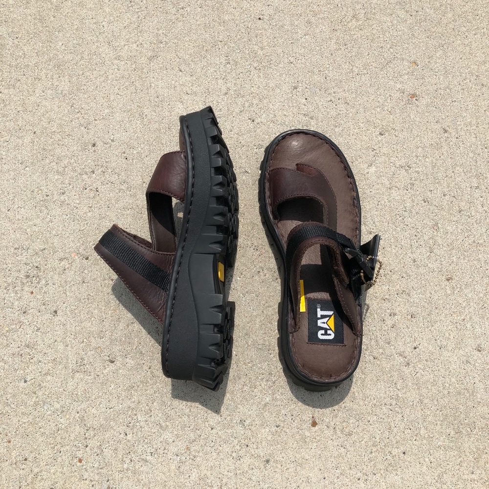 Platform Peep-toe Caterpillar Leather Sandals